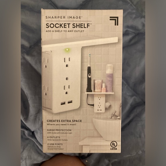 NWT Socket Shelf By Sharper Image 6 outlets 2 USB ports OFFICE DORM BATHROOM - Picture 2 of 9